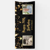 70誕生日Then & Now Photos黒い金ゴールド星 横断幕 (縦)