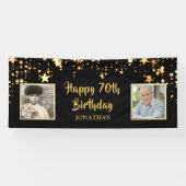 70誕生日Then & Now Photos黒い金ゴールド星 横断幕 (横)