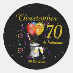70誕生祝いブラック ラウンドシール
