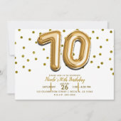 70金ゴールドバルーン&紙吹雪70th誕生日パーティー 招待状 (正面)