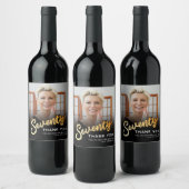 70金ゴールドブラック70誕生日カスタム写真 ワインラベル (ボトル)