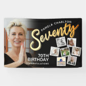 70金ゴールド第70誕生日の黒写真 横断幕 (横)