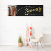 70金ゴールド第70誕生日黒写真 横断幕 (インサイチュ)