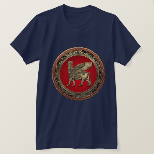 [700]アッシリアによって飛ぶBull -金ゴールドLamassu Tシャツ (デザイン正面)