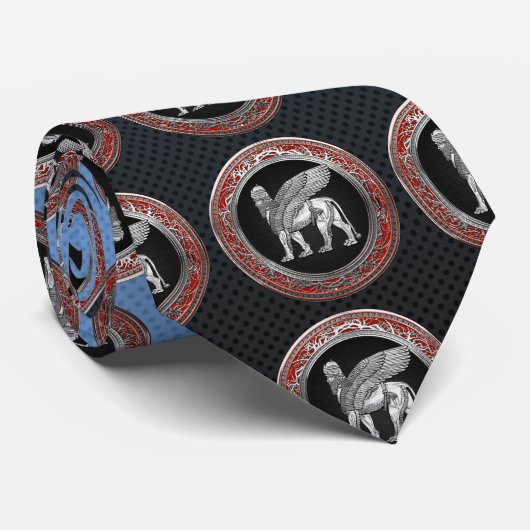 [700]アッシリア翼ライオン – シルバーラマス ネクタイ (ロール)