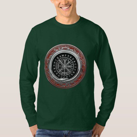 [700] Vegviser -バイキングシルバー魔法Runic Compass Tシャツ (正面)