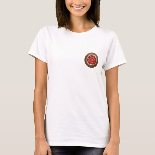 [700] Vegviser -バイキング金ゴールド魔法Runic Compass Tシャツ (正面)
