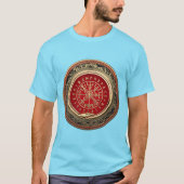 [700] Vegviser -バイキング金ゴールド魔法Runic Compass Tシャツ (正面)