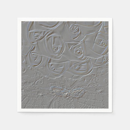 7060-E-エンボス結婚のブーケとリングや輪 スタンダードカクテルナプキン (正面)