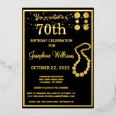 70 エレガント 70誕生日ブラック実在金ゴールド    箔招待状 (正面)