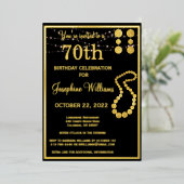 70 エレガント 70誕生日ブラック実在金ゴールド    箔招待状 (立ち正面)