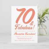 70 & ファビュラス オレンジ レトロ風スクリプト 70歳の誕生日 招待状 (スタンド正面)