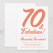 70 & ファビュラス オレンジ レトロ風スクリプト 70歳の誕生日 招待状 (正面/裏面)