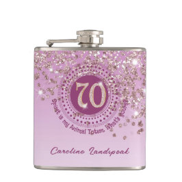 70&ローズゴールドグリッター&飲酒名言 フラスク