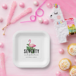 70&素晴らしいピンクフラミンゴ70誕生日 ペーパープレート