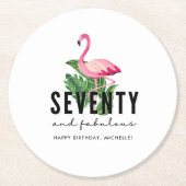 70&素晴らしいピンクフラミンゴ70誕生日 ラウンドペーパーコースター (正面)