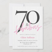70+華やかピンクスクリプト 70歳の誕生日パーティー 招待状 (正面)