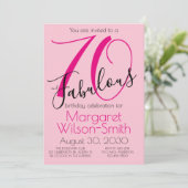 70 and Fabulous Blush Pink Black 70th Birthday 招待状 (スタンド正面)
