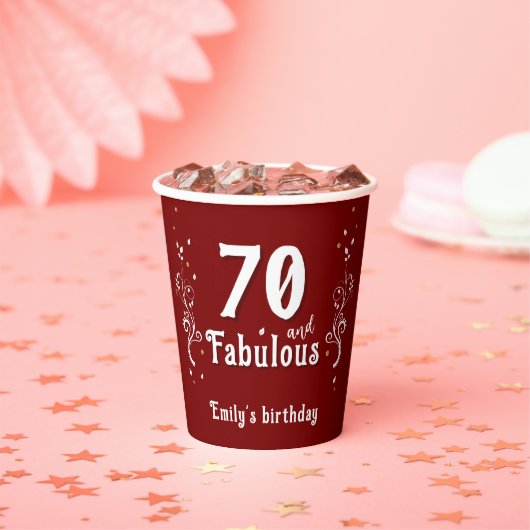 70 and Fabulous Foliage Red 70th Birthday 紙コップ (インサイチュ)