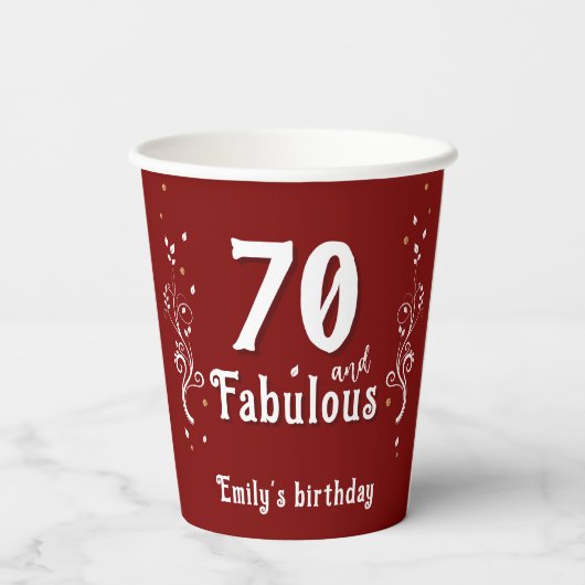 70 and Fabulous Foliage Red 70th Birthday 紙コップ (裏面)