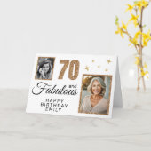 70 and Fabulous Gold Glitter 2 Photo 70th Birthday カード (黄色い花)