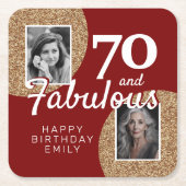 70 and Fabulous Gold Glitter 2 Photo 70th Birthday スクエアペーパーコースター (正面)