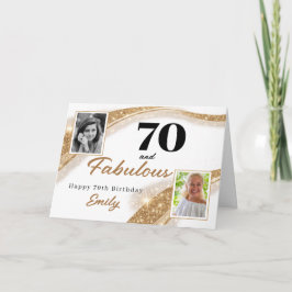 70 and Fabulous Gold Glitter Photo 70th Birthday カード