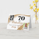 70 and Fabulous Gold Glitter Photo 70th Birthday カード (黄色い花)