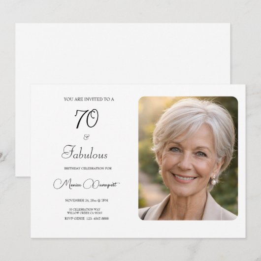 70 and Fabulous  Photo 70th Birthday Party 招待状 (正面/裏面)