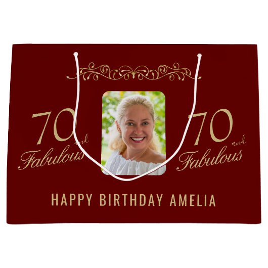 70 and Fabulous Redオーナメント70誕生日写真 ラージペーパーバッグ (正面)