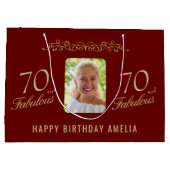 70 and Fabulous Redオーナメント70誕生日写真 ラージペーパーバッグ (裏面)