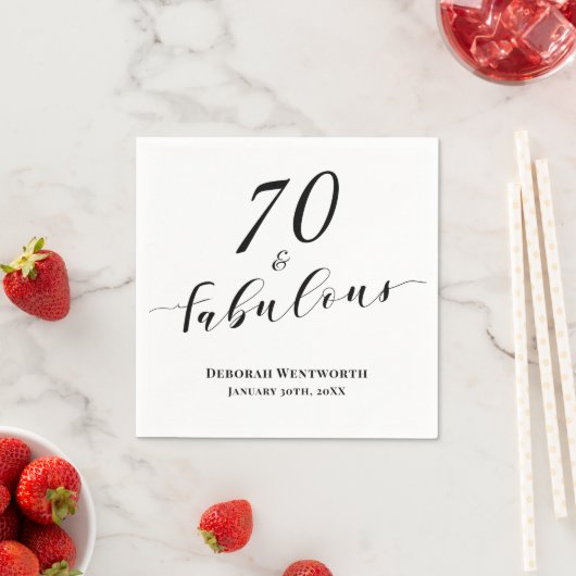 70 and Fabulous Seventy Birthday Elegant Script スタンダードカクテルナプキン (インサイチュ)