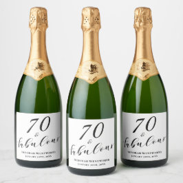70 and Fabulous Seventy Birthday Elegant Script スパークリングワインラベル