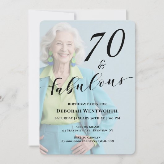70 and Fabulous Sixtieth Birthday Photo Script Inv 招待状 (正面)