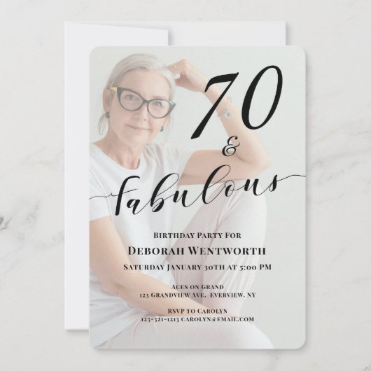 70 and Fabulous Sixtieth Birthday Photo Script Inv 招待状 (正面)