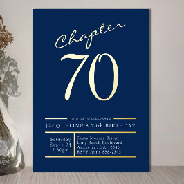 70 Blue 70th Birthday Party金ゴールド 箔招待状