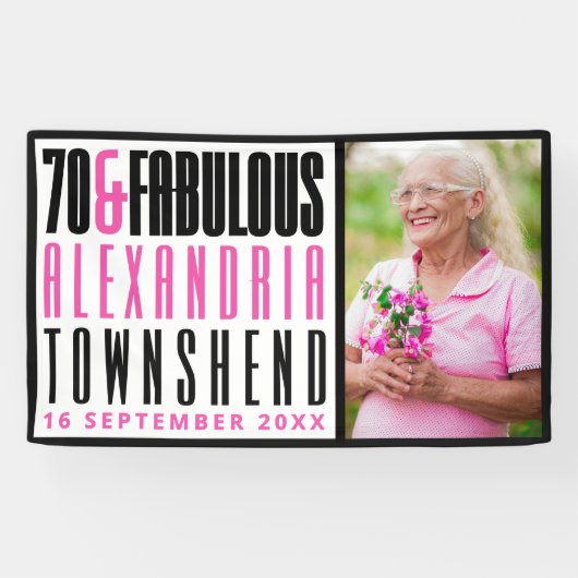 70 & Fabulous 派手なタイポグラフィー 写真 70歳の誕生日 横断幕 (横)