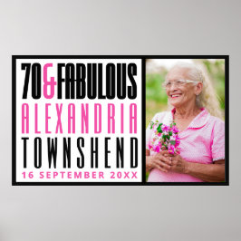 70 & Fabulous 迫力タイポグラフィー 写真入り70歳の誕生日 ポスター