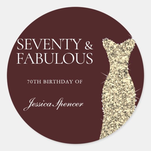 70 & Fabulous 70th Birthday Party金ゴールド・ドレス ラウンドシール (正面)