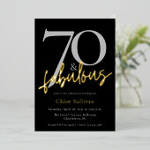 70 & Fabulous Gold Script Chic Birthday Party 箔招待状 (立ち正面)