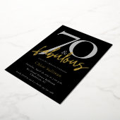 70 & Fabulous Gold Script Chic Birthday Party 箔招待状 (回転した状態)