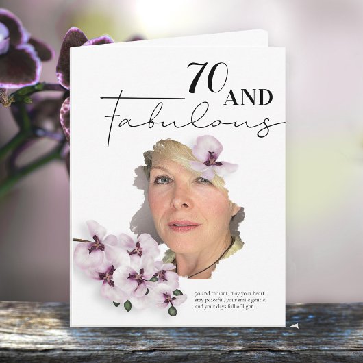 70 & Fabulous Orchid Photo Birthday Greeting Card カード