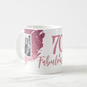 70 & Fabulous Pink Glitter 2 Photo 70th Birthday コーヒーマグカップ (正面左)