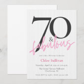 70 & Fabulous Pink Script 70th Birthday Party 招待状 (正面/裏面)
