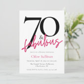 70 & Fabulous Pink Script Chic Birthday Party 招待状 (スタンド正面)