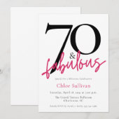 70 & Fabulous Pink Script Chic Birthday Party 招待状 (正面/裏面)