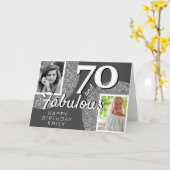 70 & Fabulous Silverグリッター2写真70誕生日 カード (黄色い花)