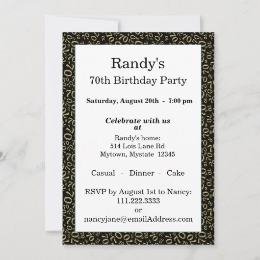 70 Random Number Pattern Black/Gold 70th 招待状 (正面)