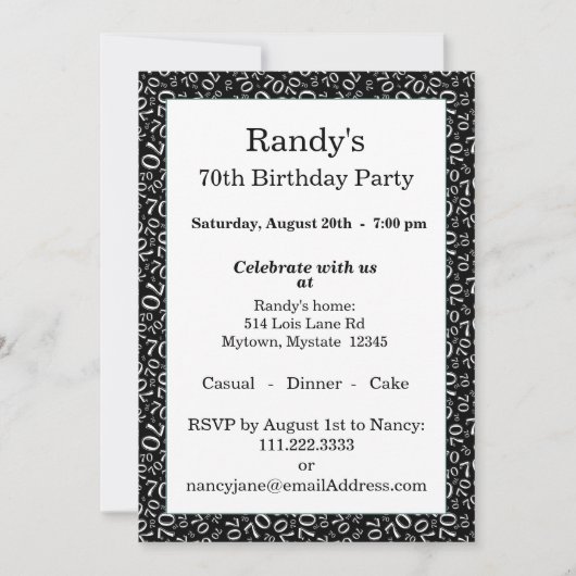 70 Random Number Pattern Black/White 70th 招待状 (正面)
