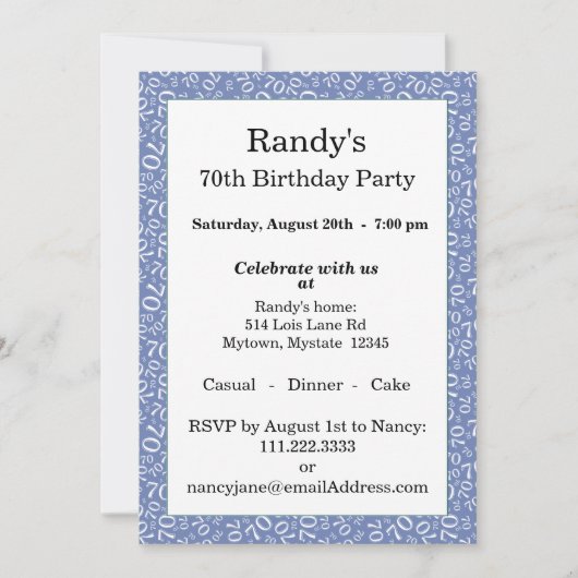 70 Random Number Pattern Blue/White 70th 招待状 (正面)